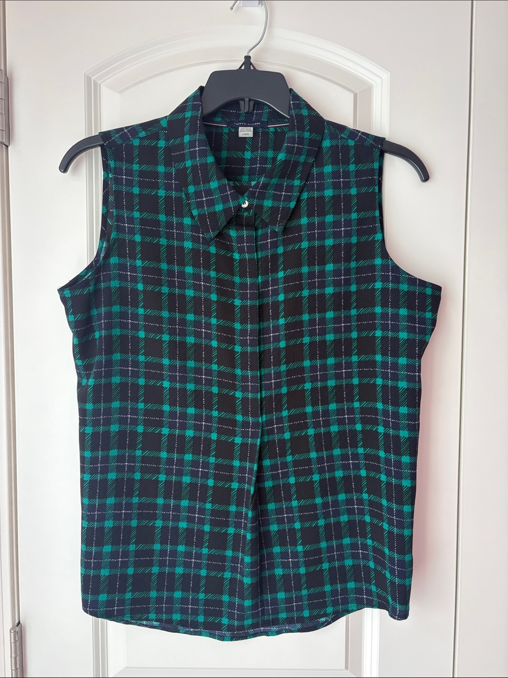 Tommy Hilfiger Black & Green Plaid Sleeveless Top
